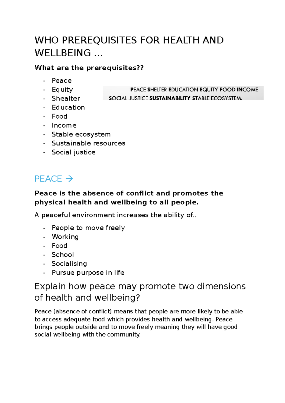 WHO Prerequisites FOR Health AND Wellbeing - WHO PREREQUISITES FOR ...