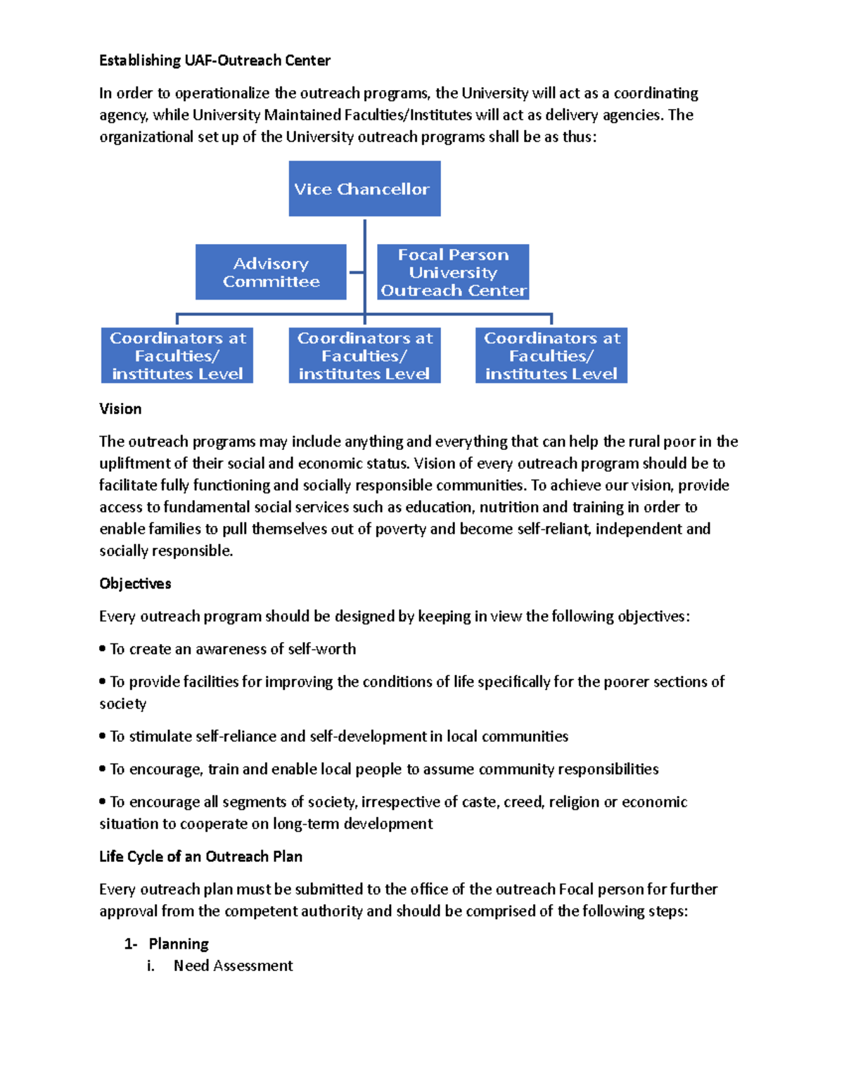 Outreach 1 - Establishing UAF-Outreach Center In order to ...