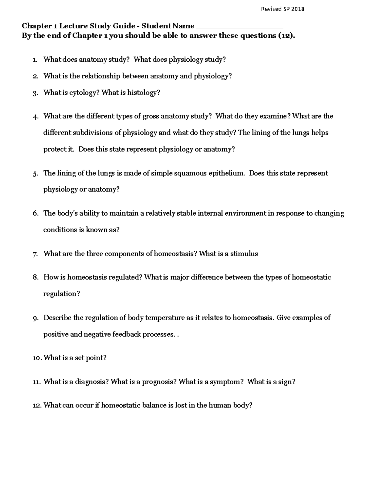Chapter 1 Lecture Study Guide SP 2018 - Copy - Revised SP 2018 Chapter ...
