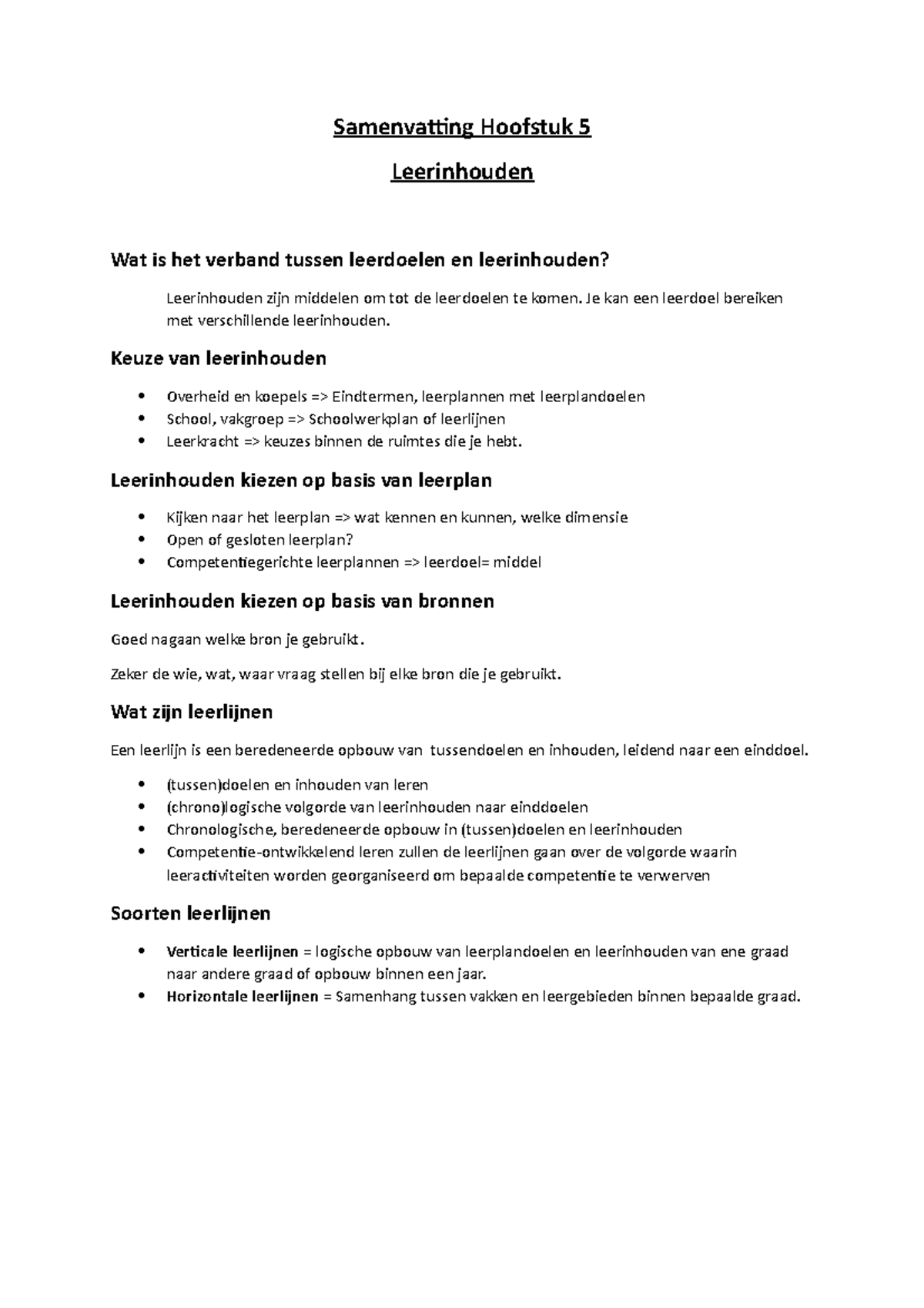 Samenvatting Hoofdstuk 5 - Samenvatting Hoofstuk 5 Leerinhouden Wat Is ...