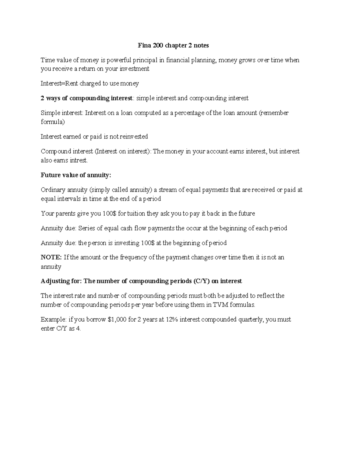 Fina 200 Lesson 2 notes - Fina 200 chapter 2 notes Time value of money ...