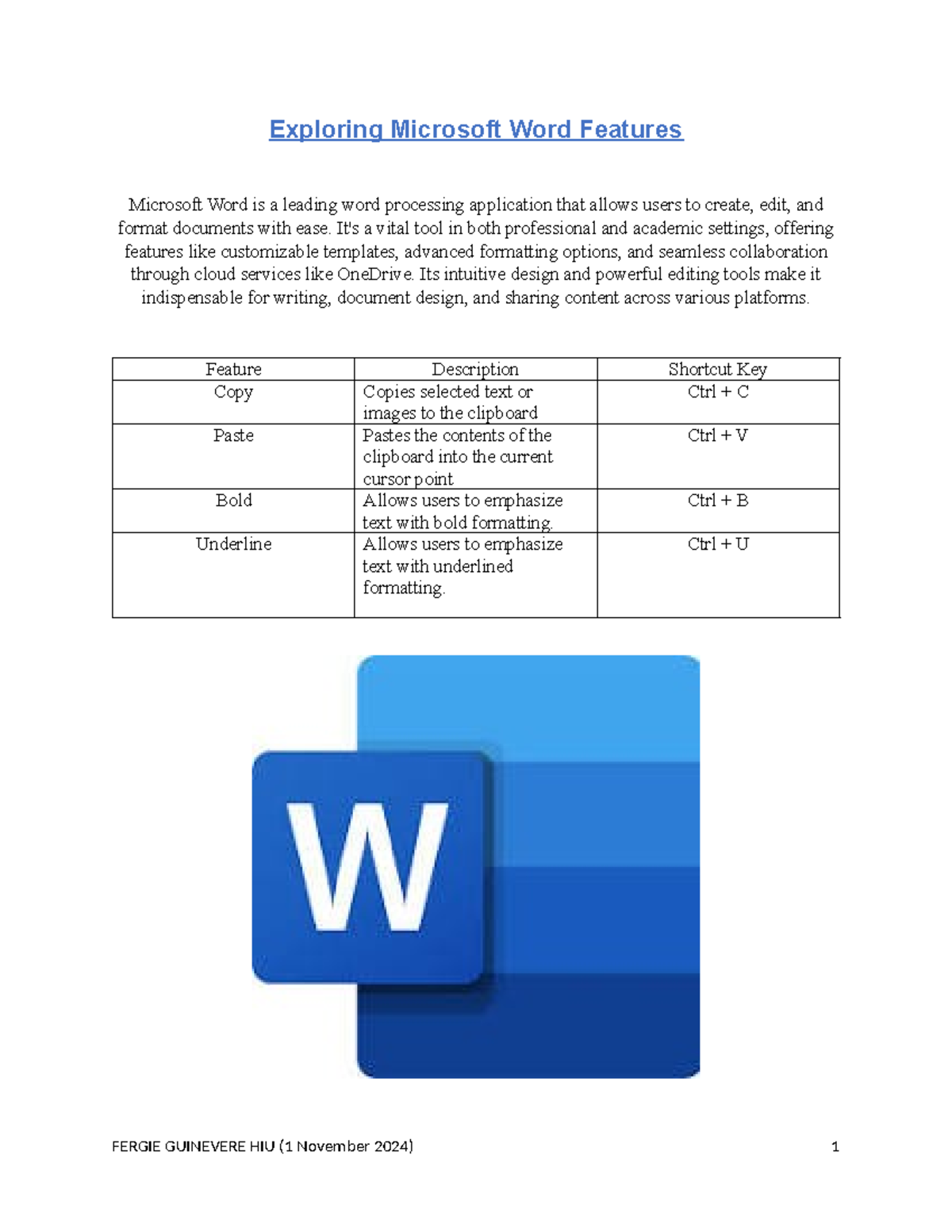 CSC134 - LAB 1 - Exploring Microsoft Word Features Microsoft Word is a ...