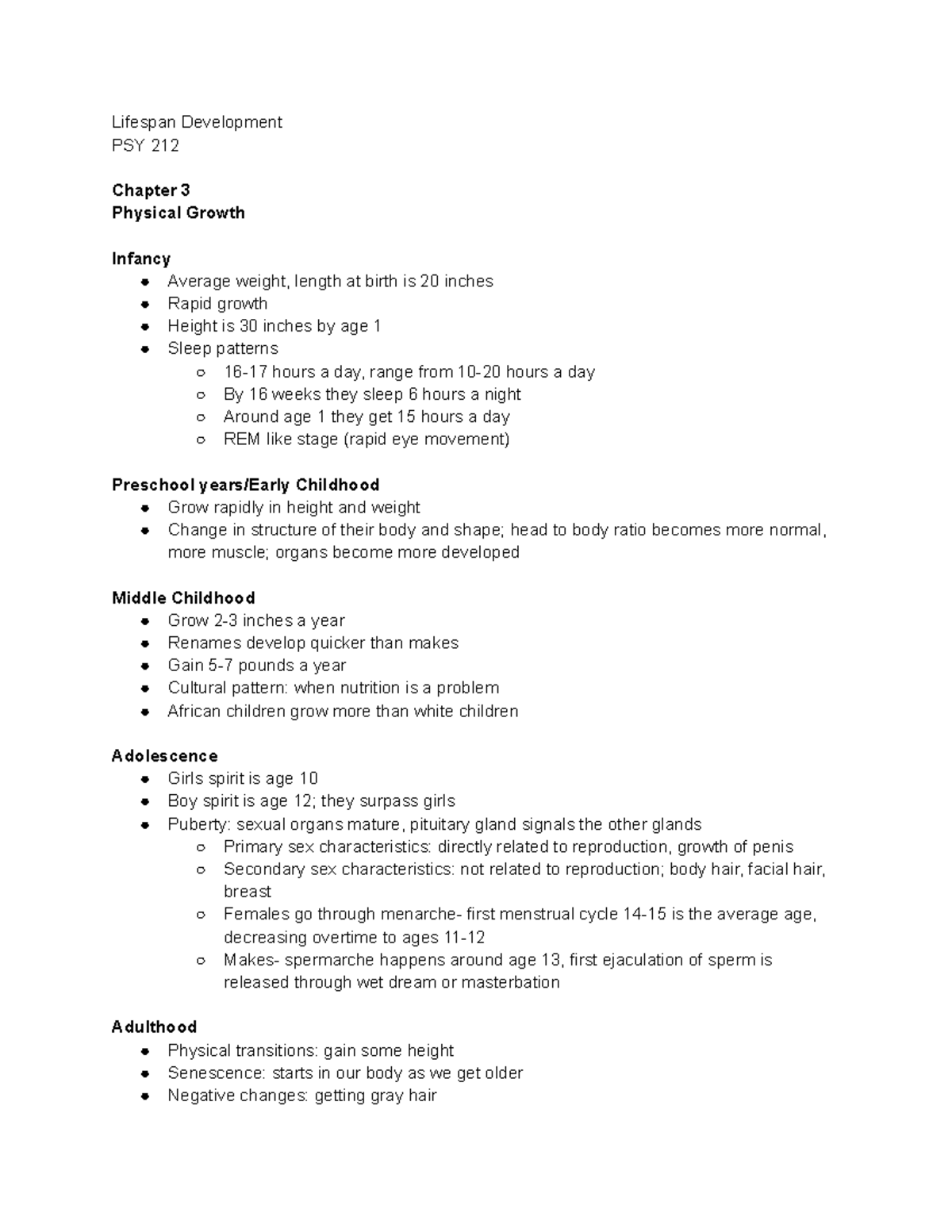 Lifespan 3 - Lecture notes - Lifespan Development PSY 212 Chapter 3 ...