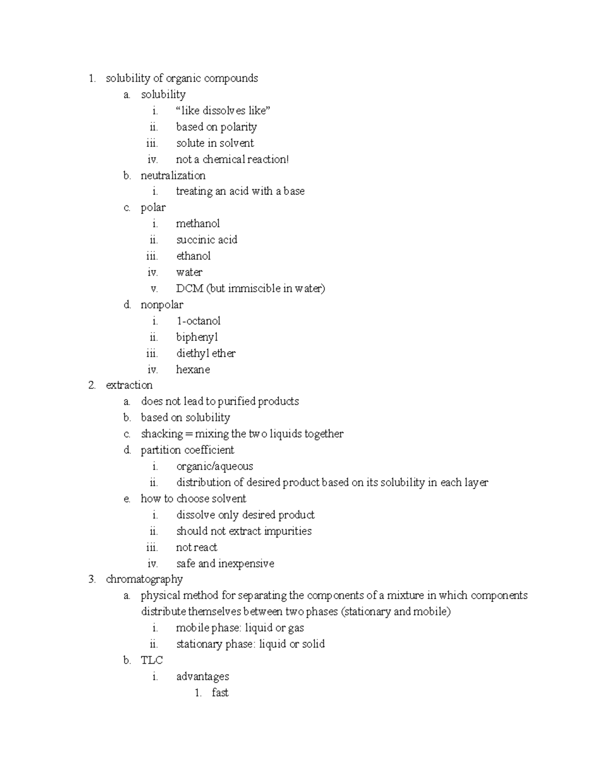 Lab Exam 322a Study Guide - solubility of organic compounds a ...