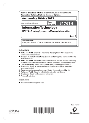 P70533 BTEC L3 Information Creative Technology 31761 H Unit 2 Part A ...