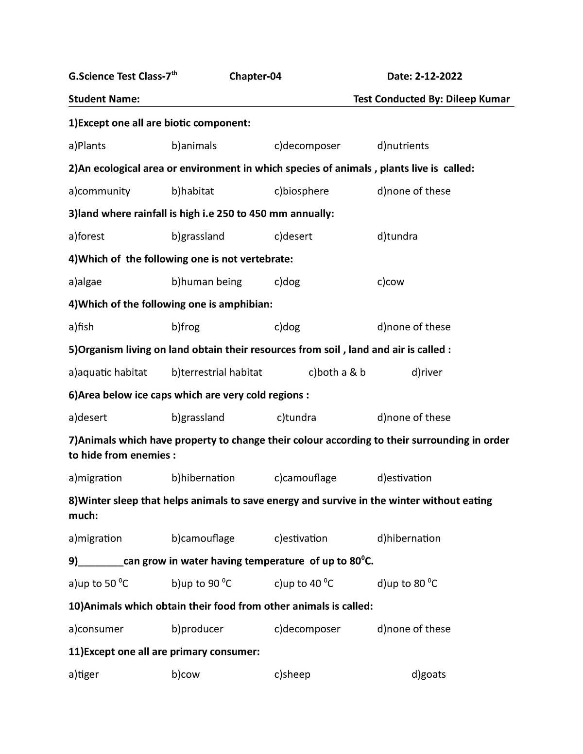 Science-07 Ch04 - Test Practice Notes For Class 7th - G Test Class-7th ...