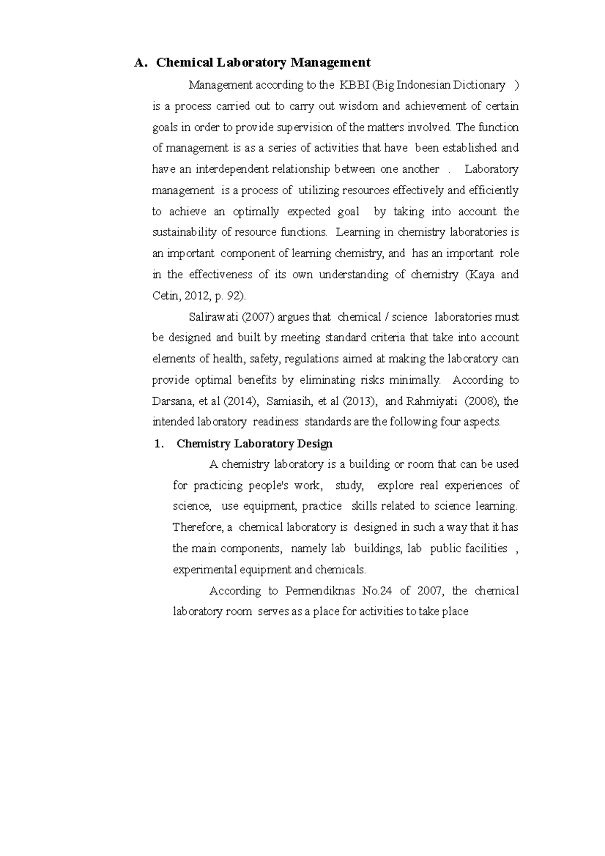 Chemical Laboratory Management A. Chemical Laboratory Management