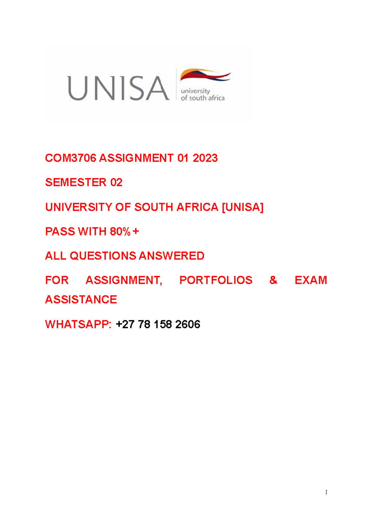 Com 3706 Assignment 1 Semester 02 2023 Com3706 Assignment 01 2023 Semester 02 University Of Com 3706 Assignment 1 Semester 02 2023 Com3706 Assignment 01 2023 Semester 02 University Of