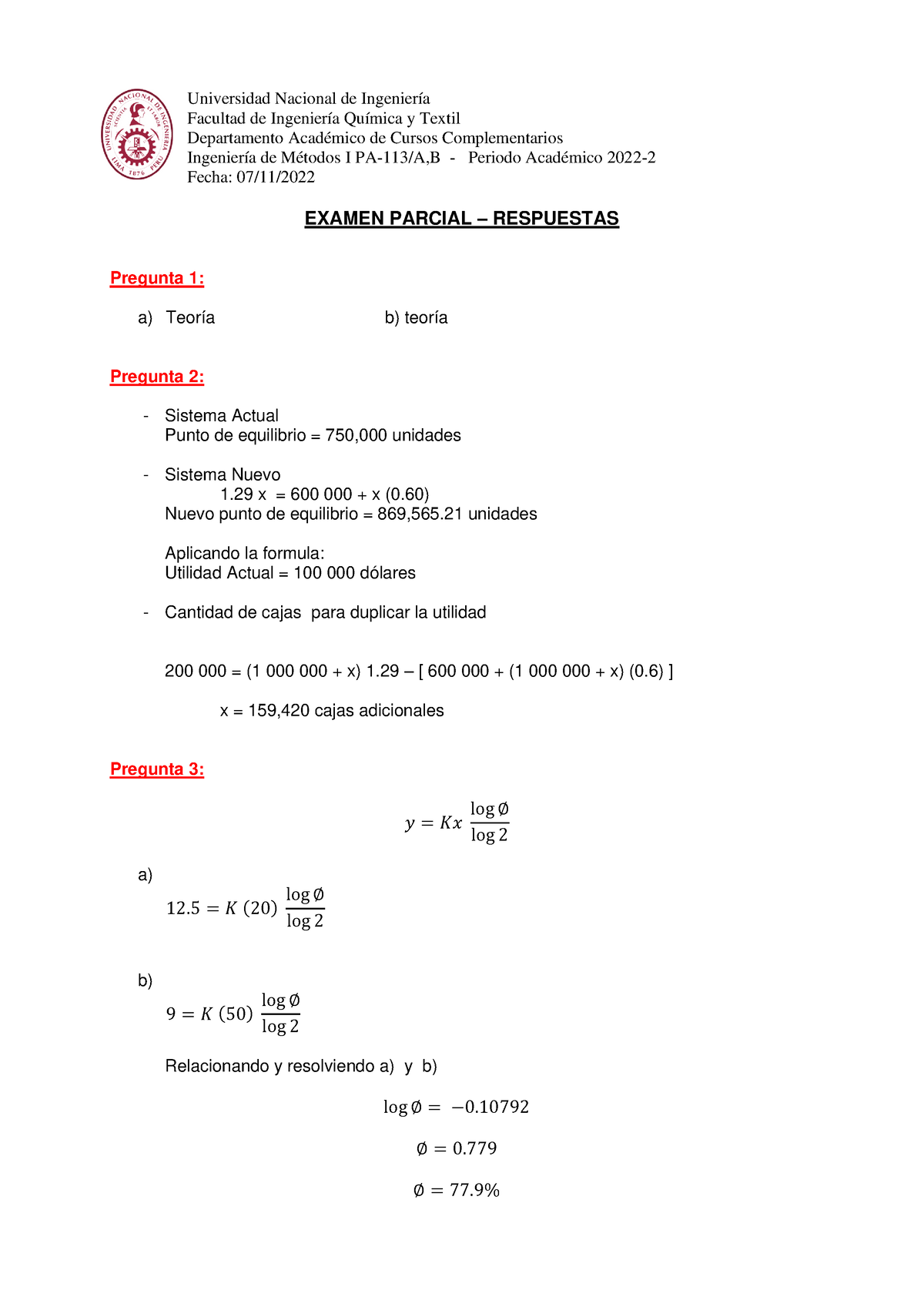 Solucionario- Examen Parcial PA113A B-2022-2 - Universidad Nacional De ...