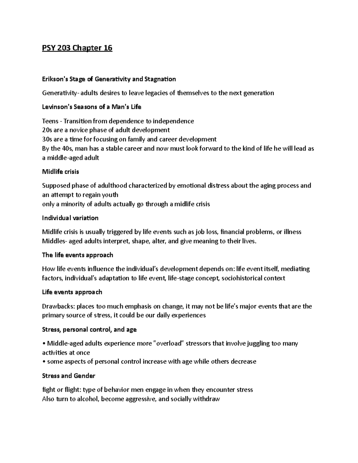 Psy 203 Chapter 16 Notes Review Psy 203 Chapter 16 Erikson S Stage
