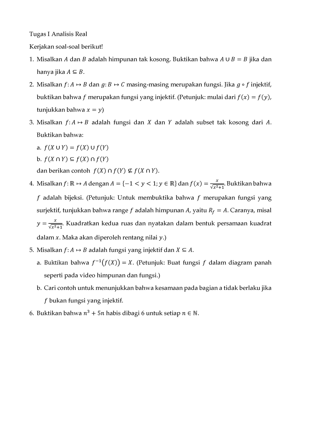 Tugas I Analisis Real - Tugas I Analisis Real Kerjakan Soal-soal ...