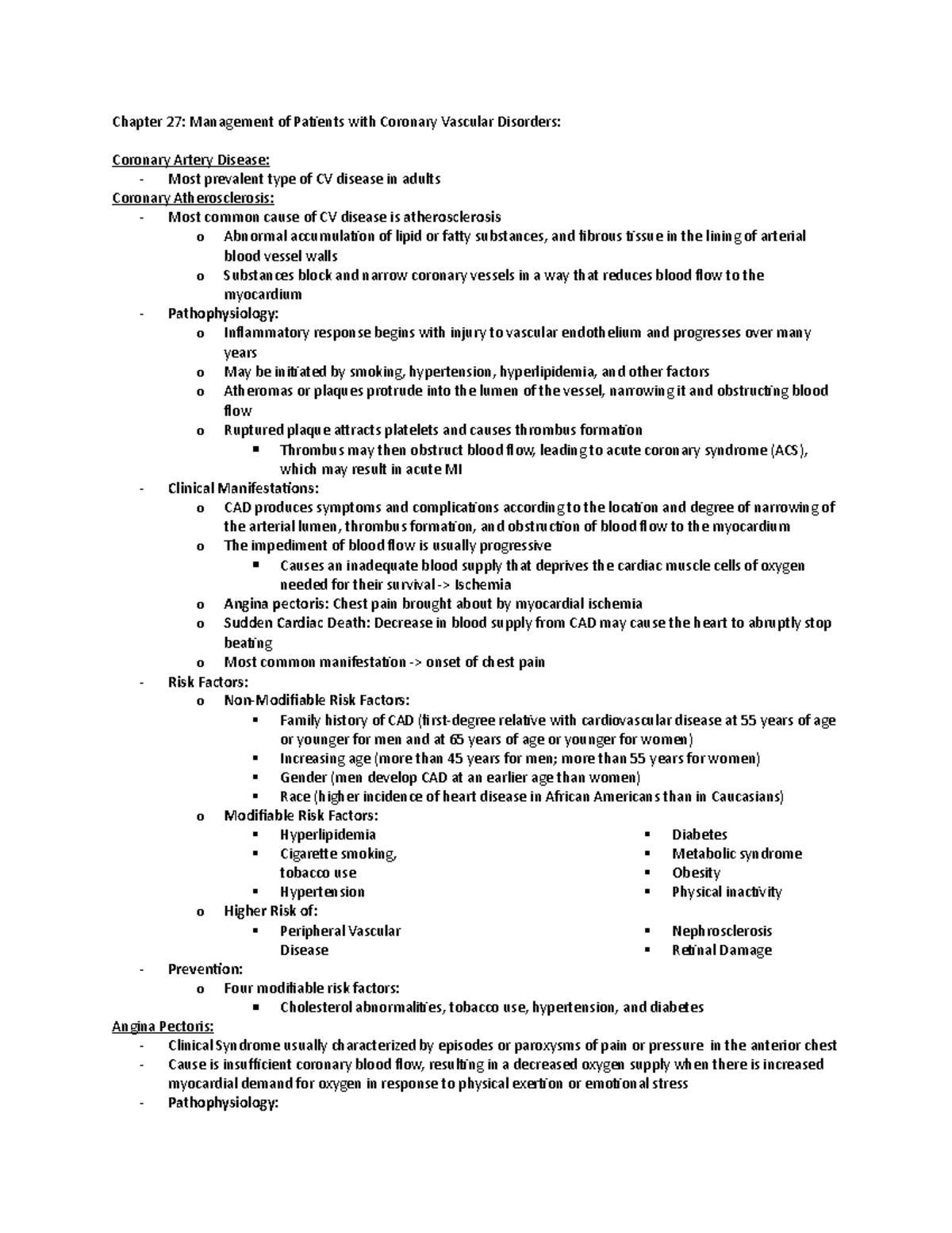 Chapter 27- CAD - Outline - Chapter 27: Management of Patients with ...