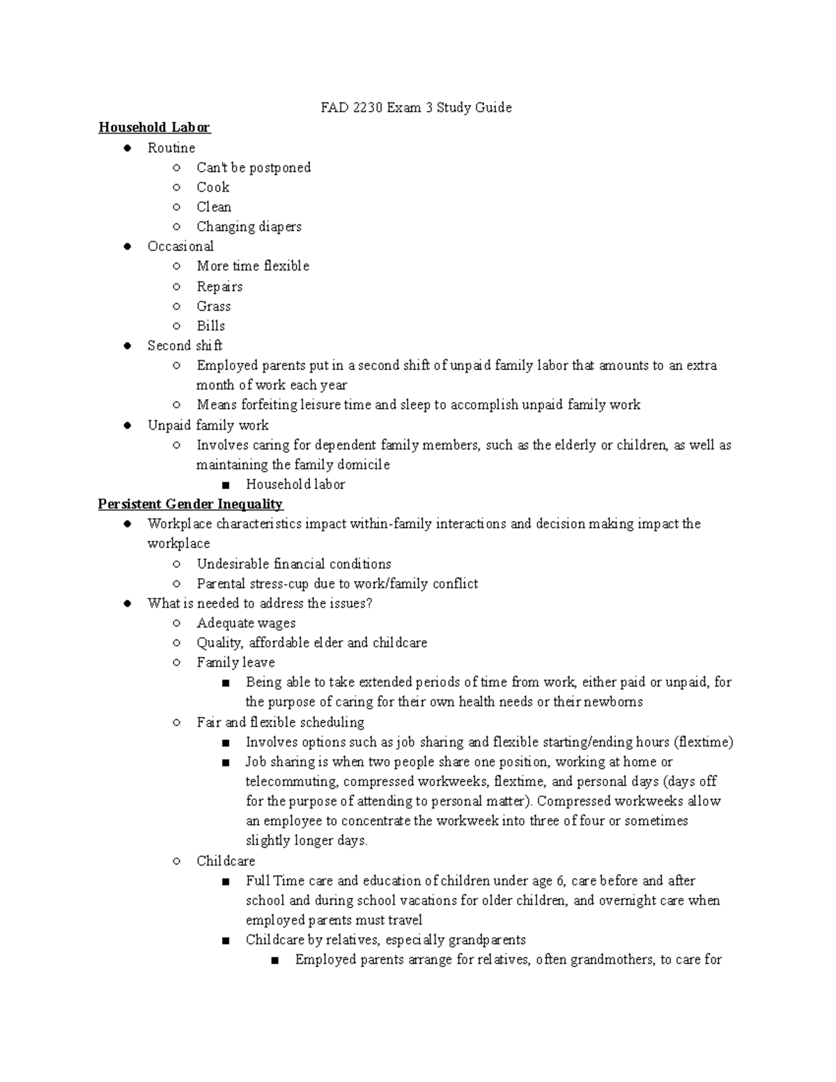 FAD Exam 3 Study Guide - FAD 2230 Exam 3 Study Guide Household Labor ...