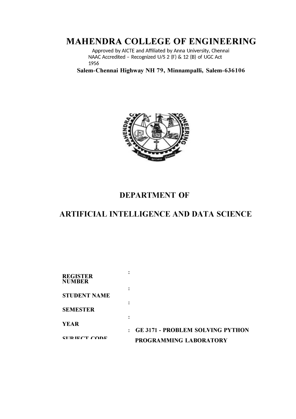 GE3171 problem solving python programming - MAHENDRA COLLEGE OF ...