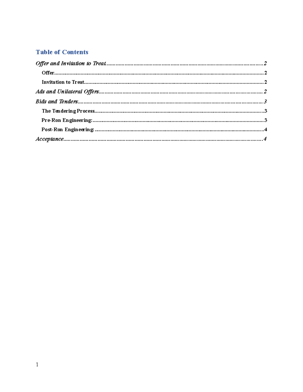 Contracts Fall Summary - Table of Contents Offer and Invitation to ...