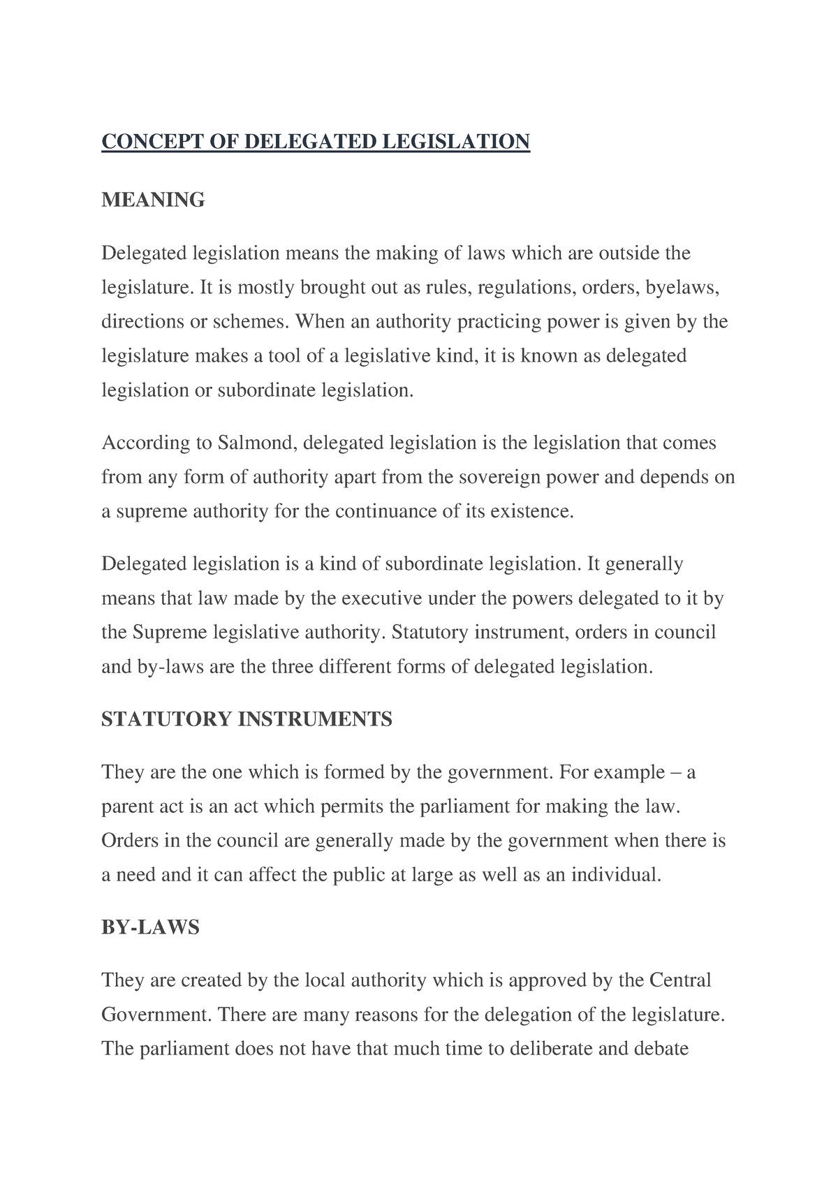 Concept OF Delegated Legislation - CONCEPT OF DELEGATED LEGISLATION ...