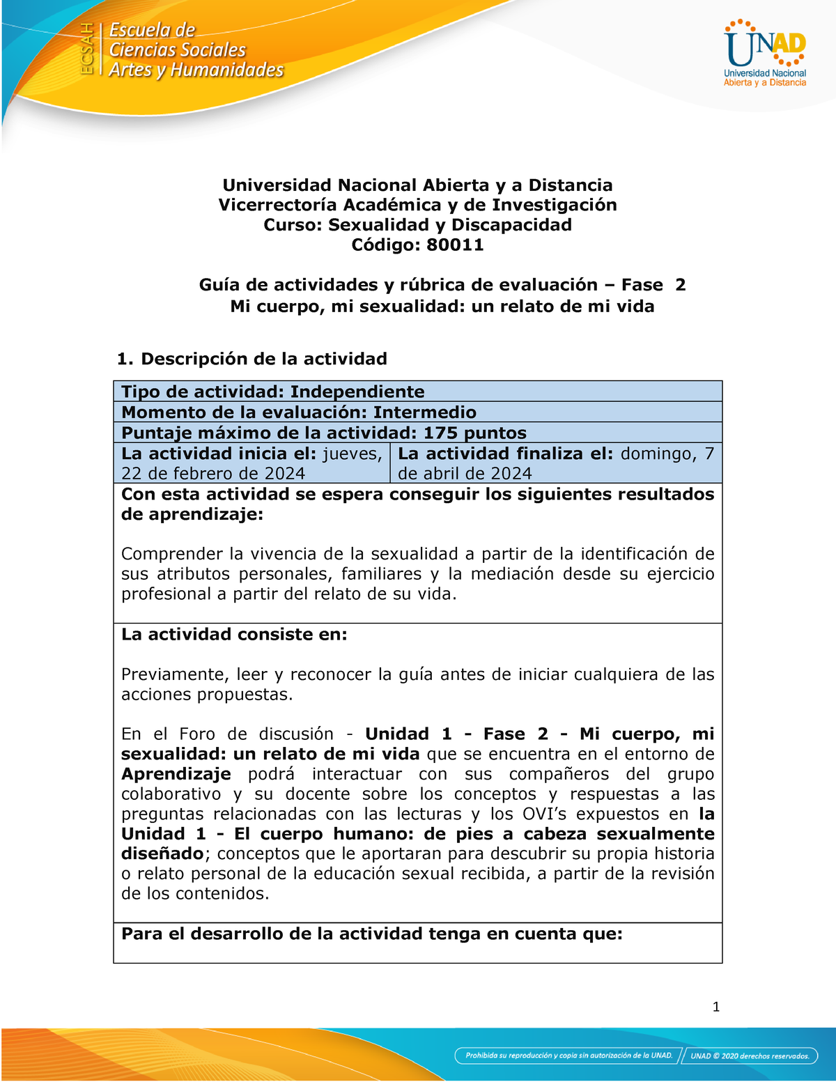 Guía De Actividades Discapacidad Y Sex Unidad 1 Fase 2 Mi Cuerpo Mi Sexualidad Un Relato