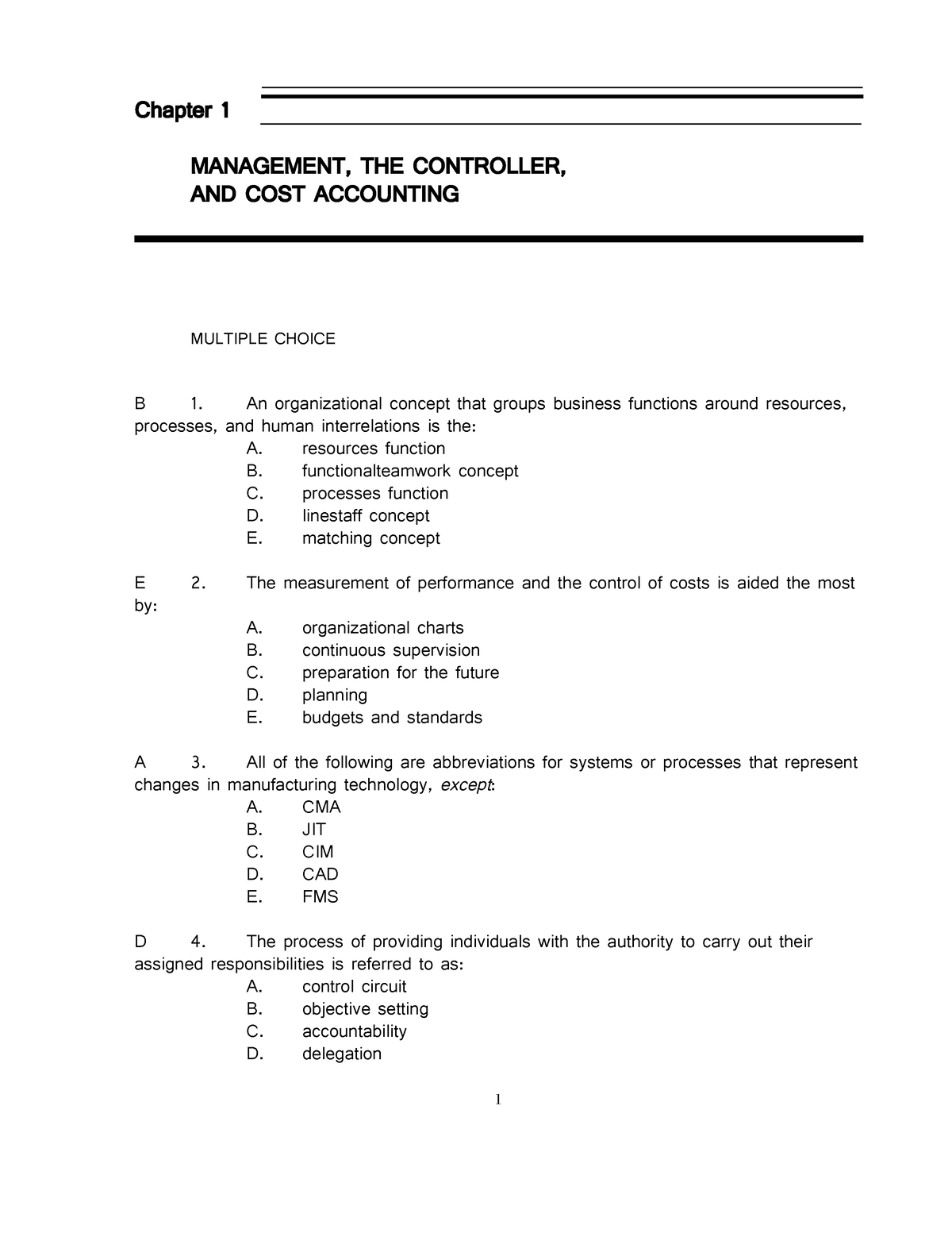 Ch01 - Cost Accounting - Chapter 1 MANAGEMENT, THE CONTROLLER, AND COST ...