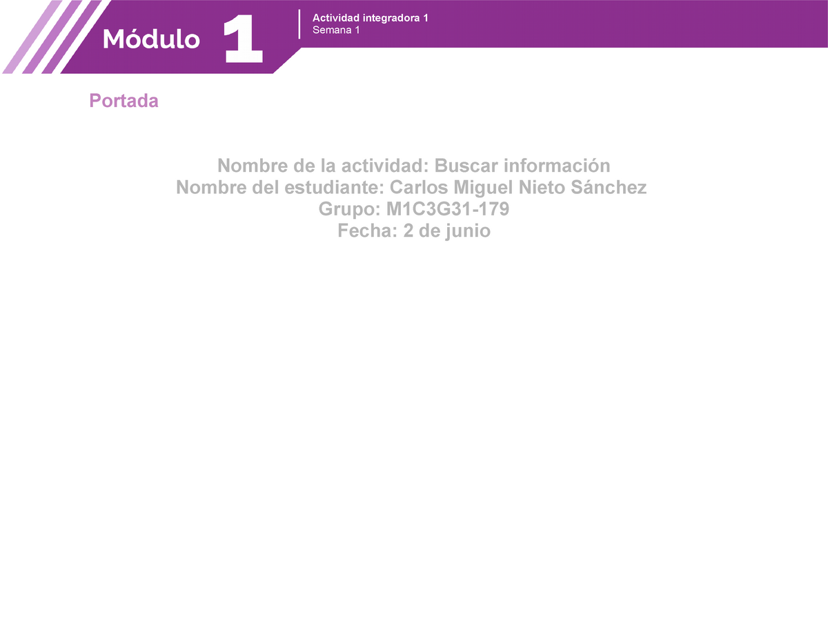 Actividad Integradora 1 Semana 1 Prepa En Linea Sep - Portada Nombre De ...