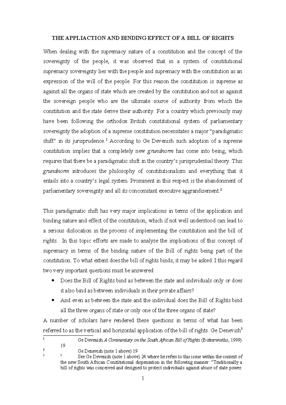 Application of the Bill of Rights - THE APPLIACTION AND BINDING EFFECT ...