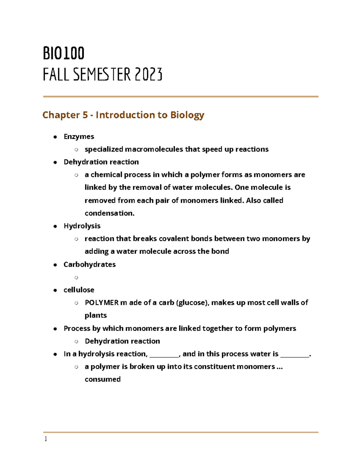 Chapter 5 - BIO FALL SEMTER 2023 Chapter 5 - Introduction to Biology ...