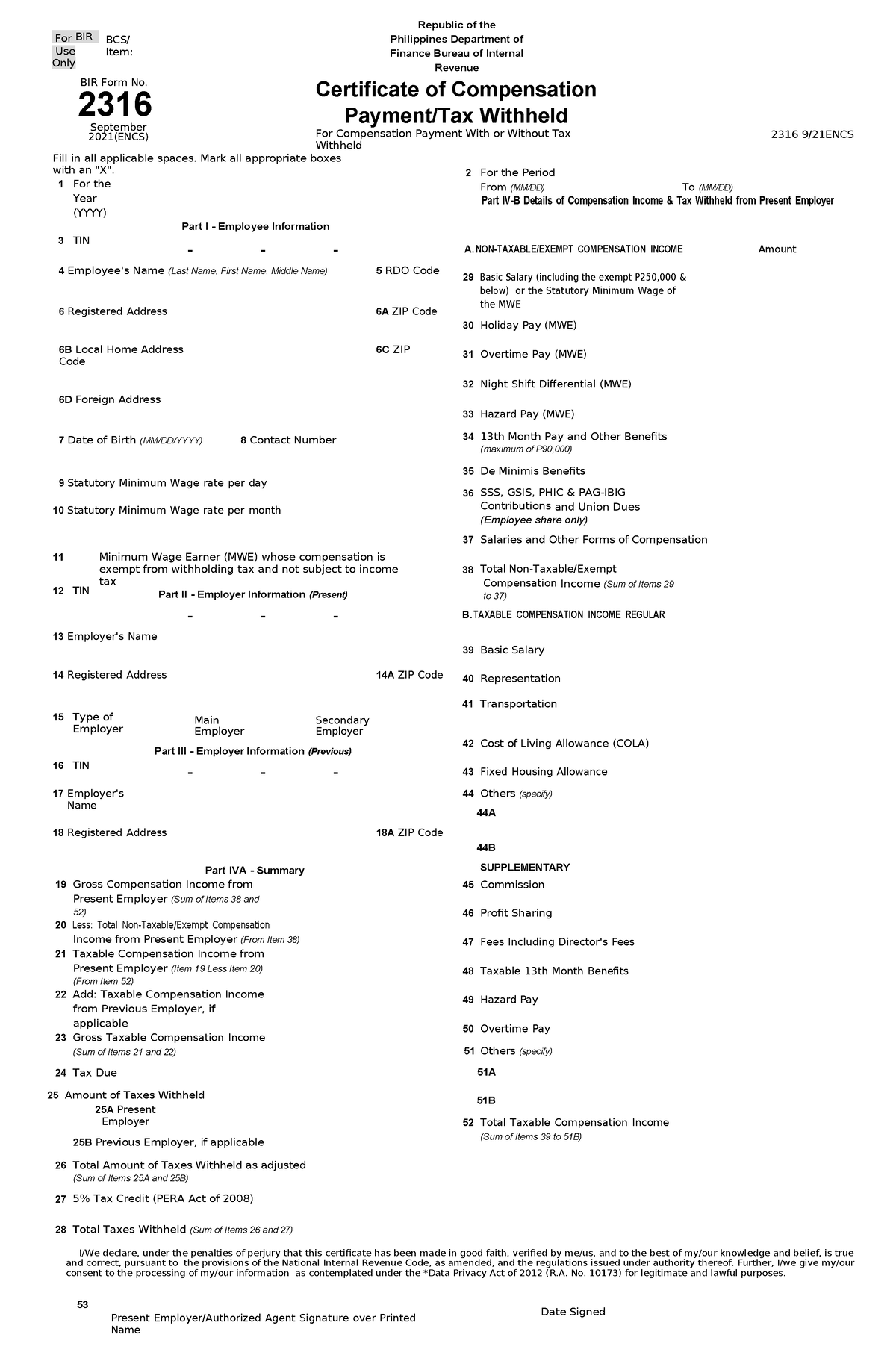 BIR 2316 - Example Of An BIR - Use Only BCS/ Item: Republic Of The ...