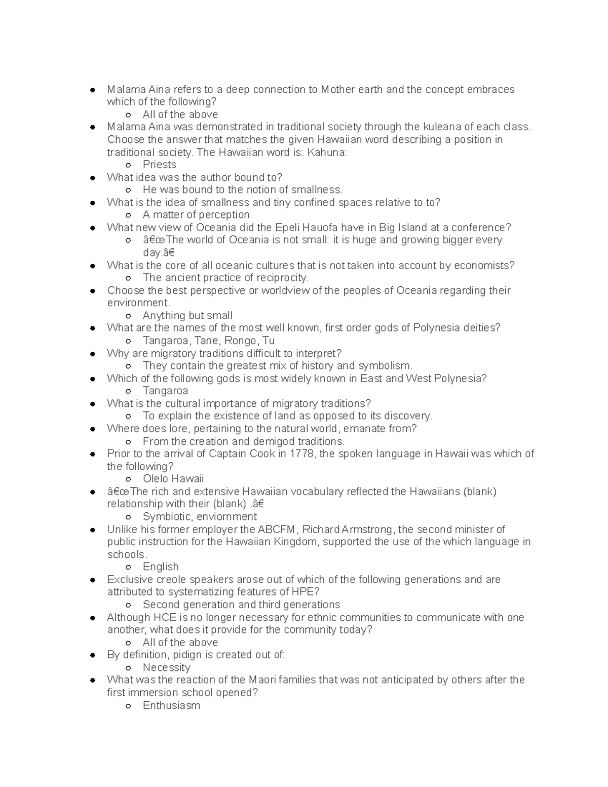 HWST 107 Midterm 1 Answers - Malama Aina Refers To A Deep - Studocu