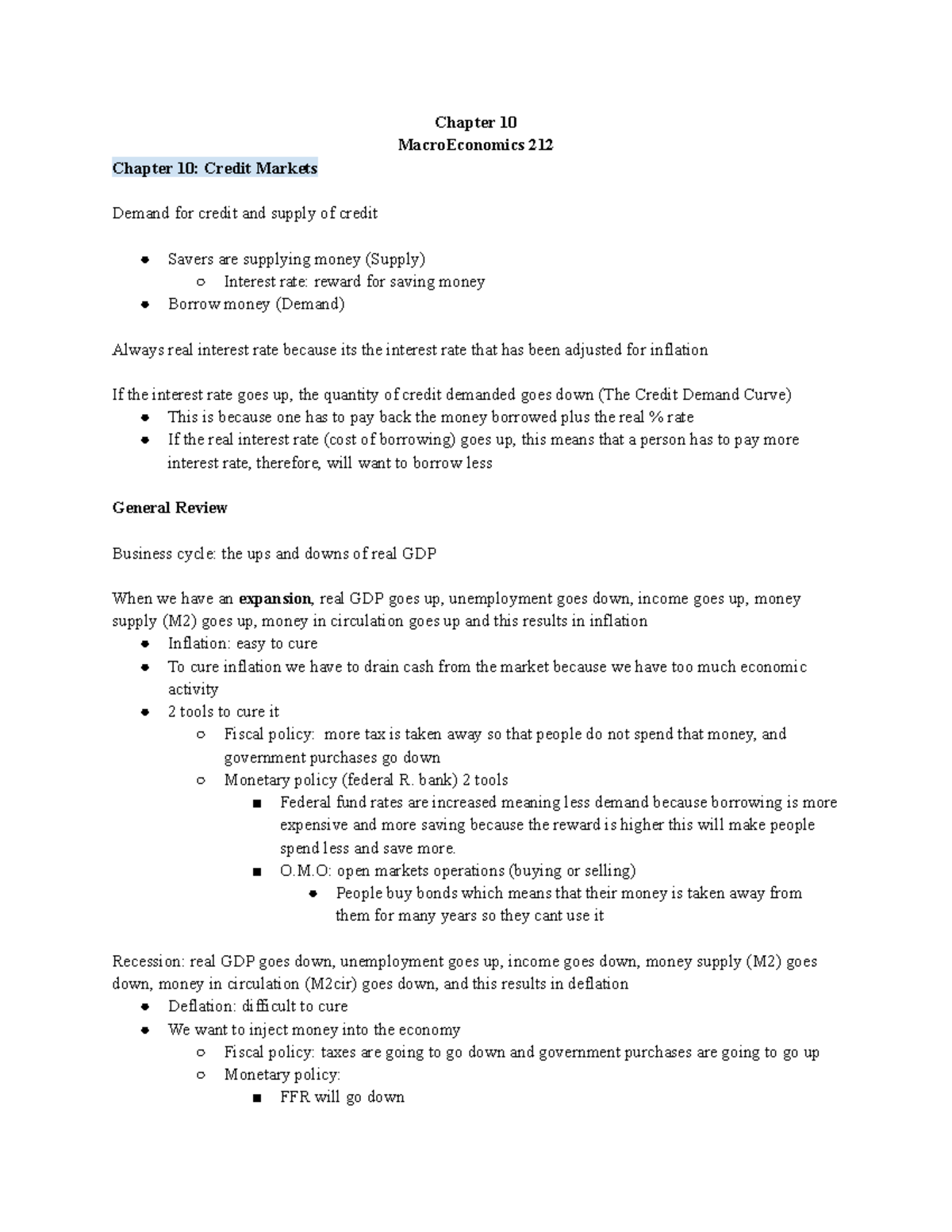 ECO 212 Chapter 10 Review - Chapter 10 MacroEconomics 212 Chapter 10 ...