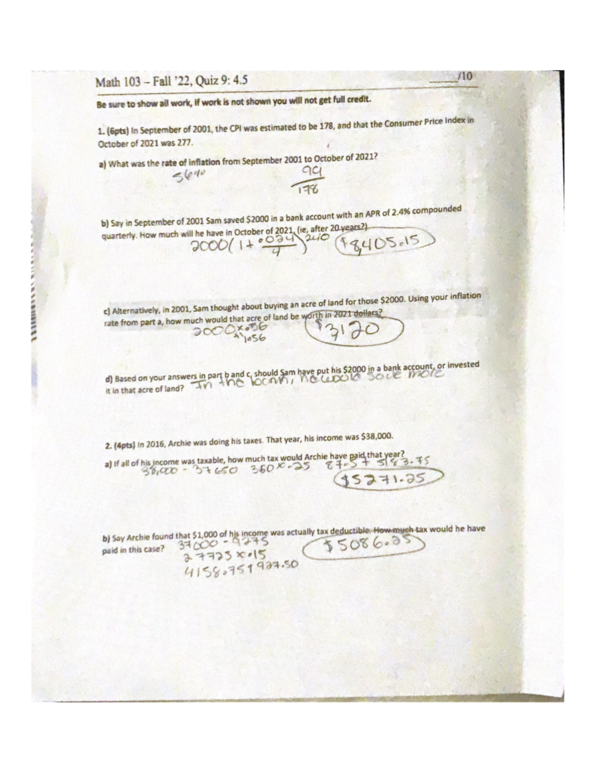 Quiz chapter 4.5 - Math 103 - Studocu