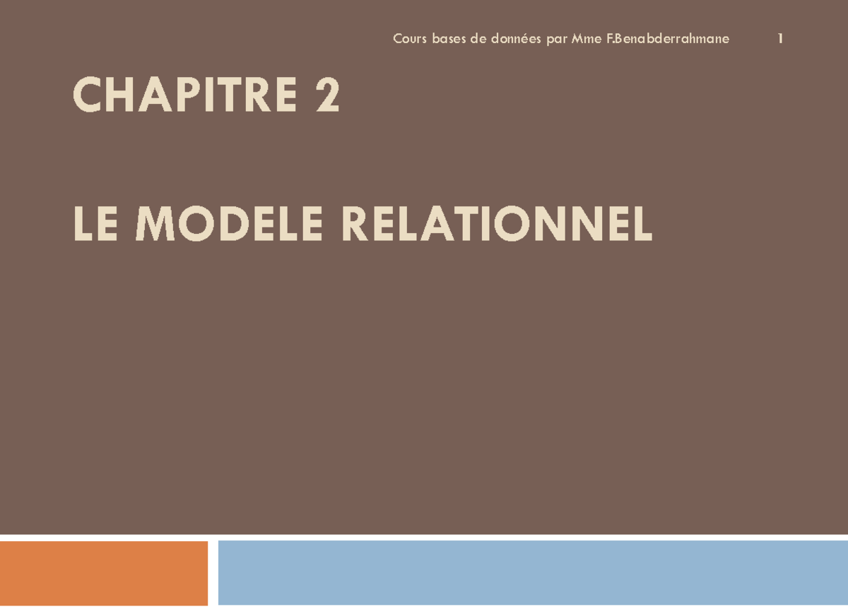 Le Modèle Relationnel - CHAPITRE 2 LE MODELE RELATIONNEL Cours Bases De ...