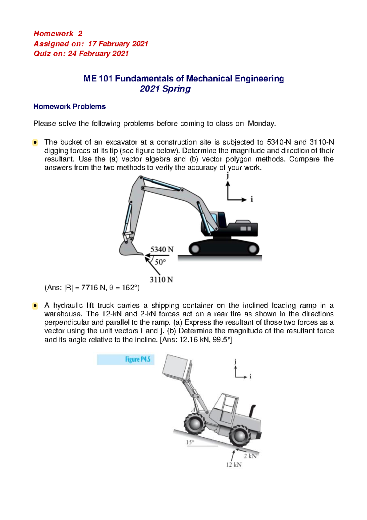 ME101-Spring 2021 HW2 - HW questions of ME101 Ch2 - Homework 2 Assigned ...