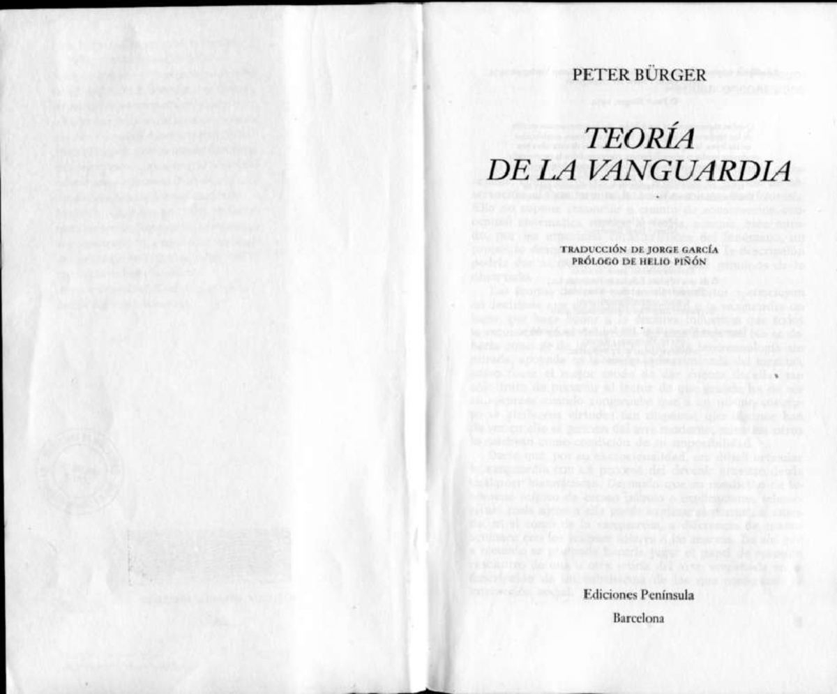 Burger Teoría de la vanguardia, cap. 2 y 3 - Teoría y Análisis