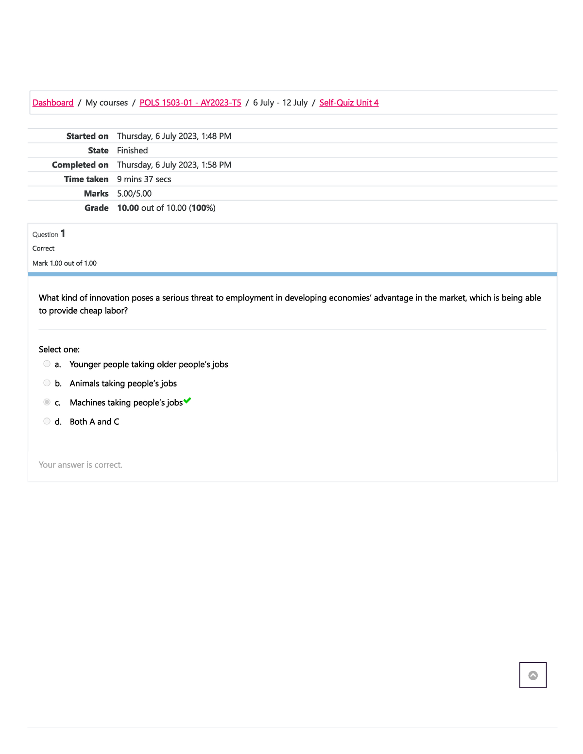 POLS 1503-01 Globalization SELF QUIZ UNIT 4 - POLS 1503-01 - UoPeople ...