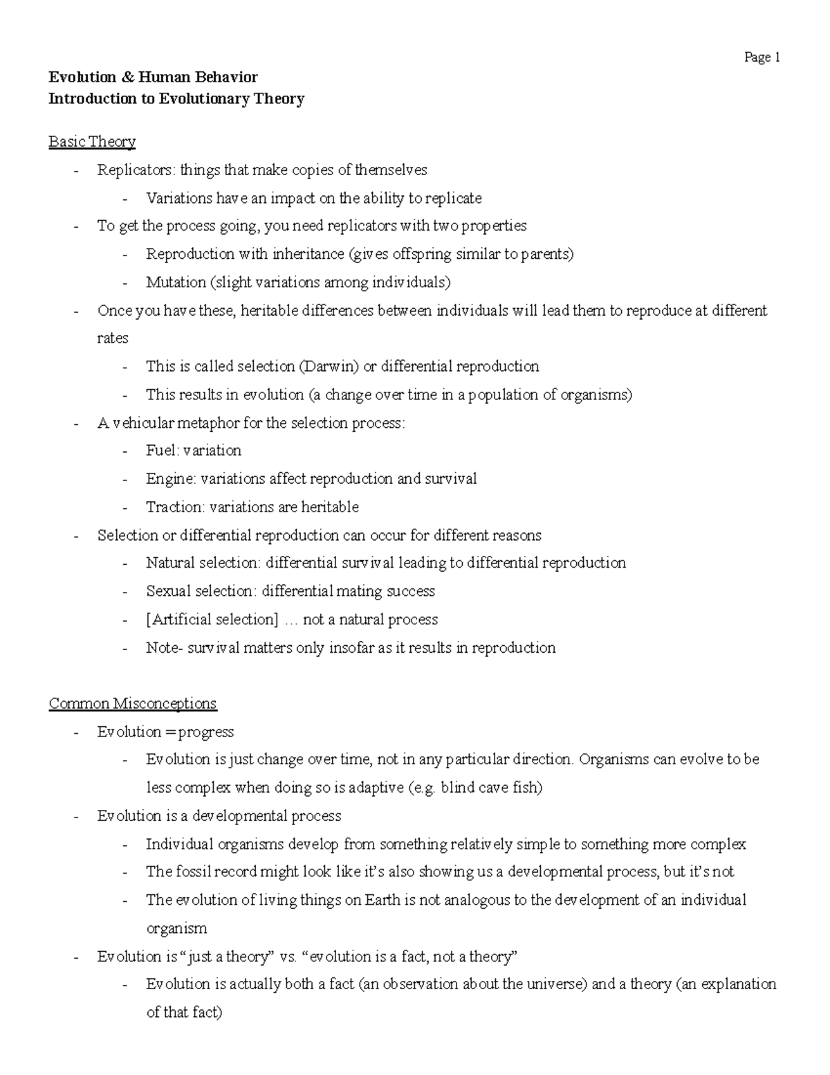 Introduction To Evolutionary Theory - Misconceptions, Environments 