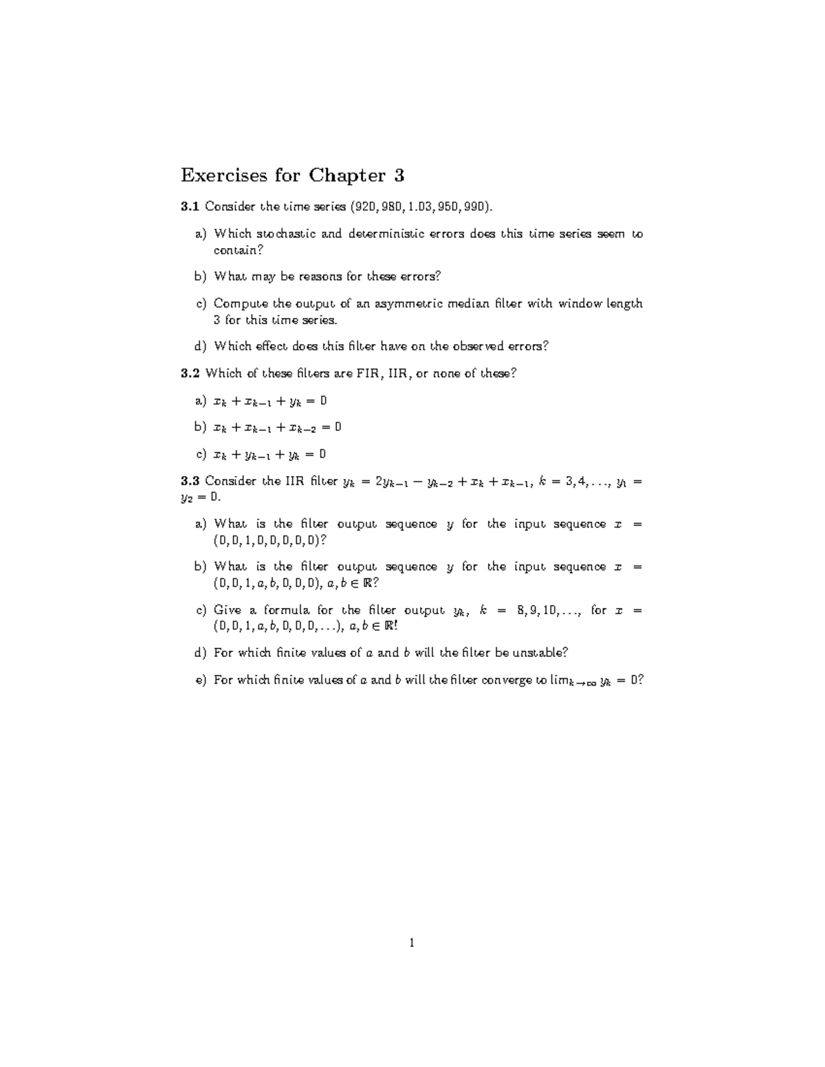 Exercises 3 - WS exercise - Exercises for Chapter 3 3 Consider the time ...