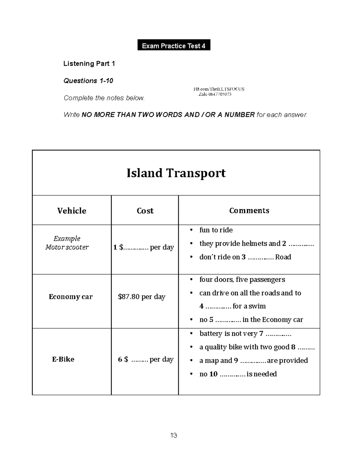 MINI TEST 2 Gụbvb Island Transport Vehicle Cost Comments Example