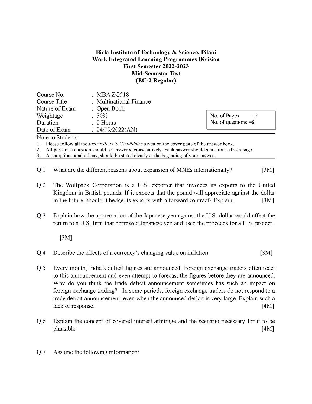 MBA ZG518 EC-2R First SEM 2022-2023 - Birla Institute of Technology ...