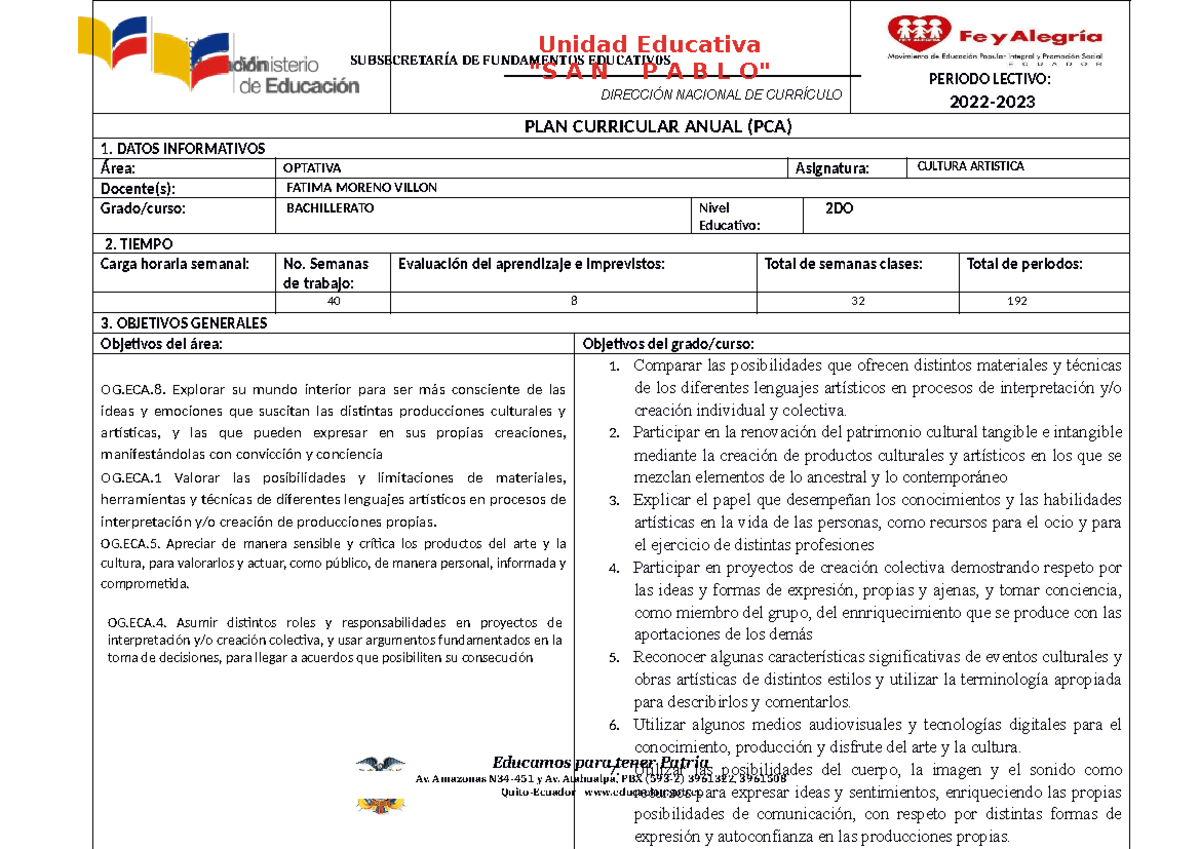 626066580 Planificacion Curricular Anual PCA ECA 2DO - SUBSECRETARÍA DE ...