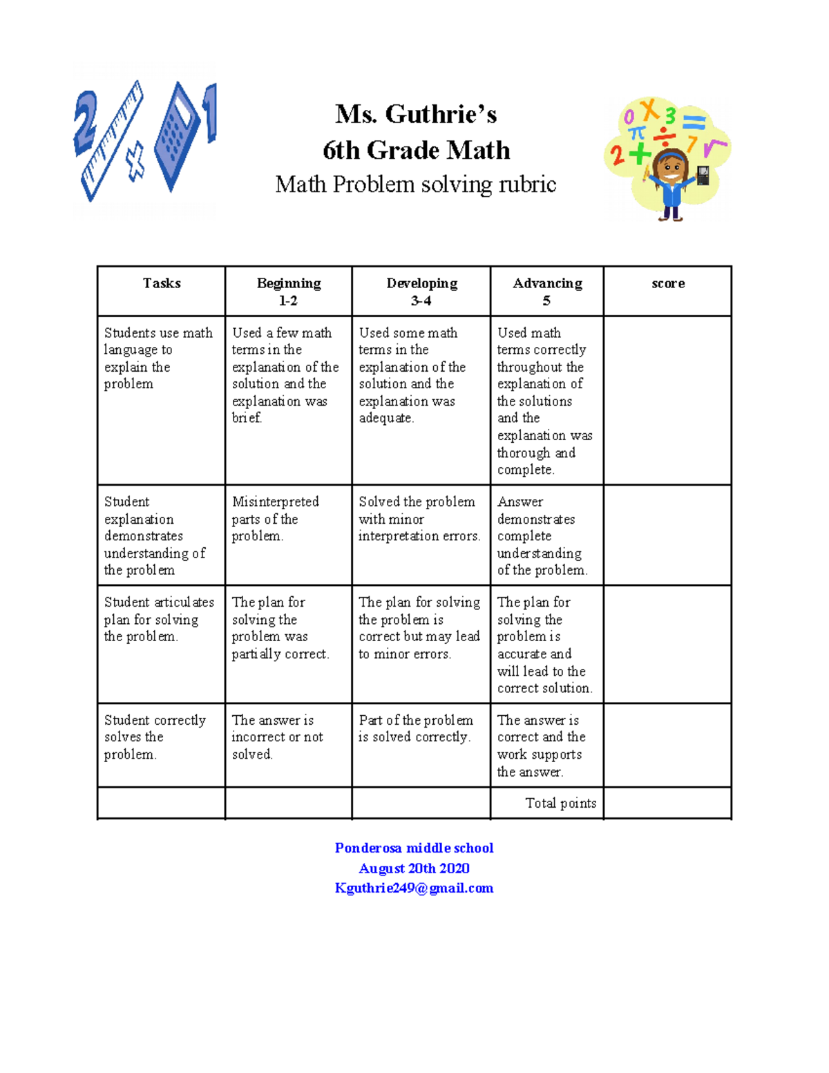 473107373-math-rubric - Ms. Guthrie’s 6th Grade Math Math Problem ...