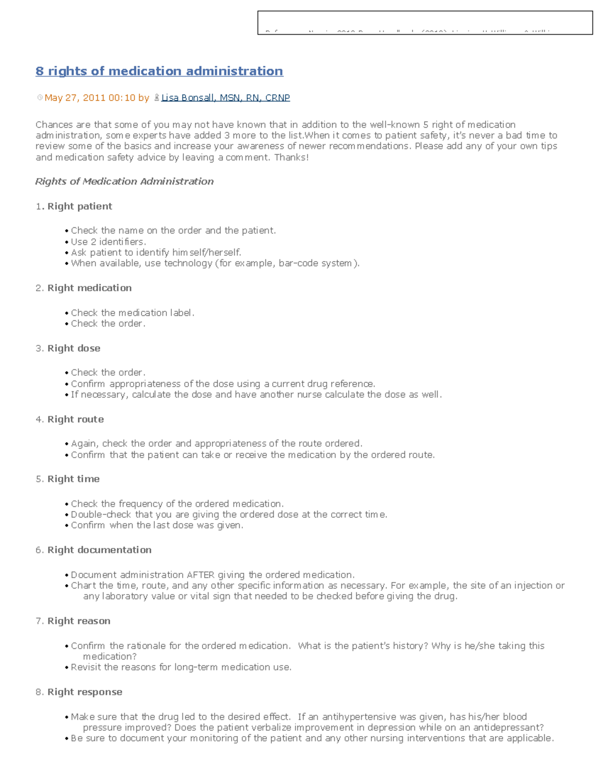 8 rights of medication administration Please add any of your own tips