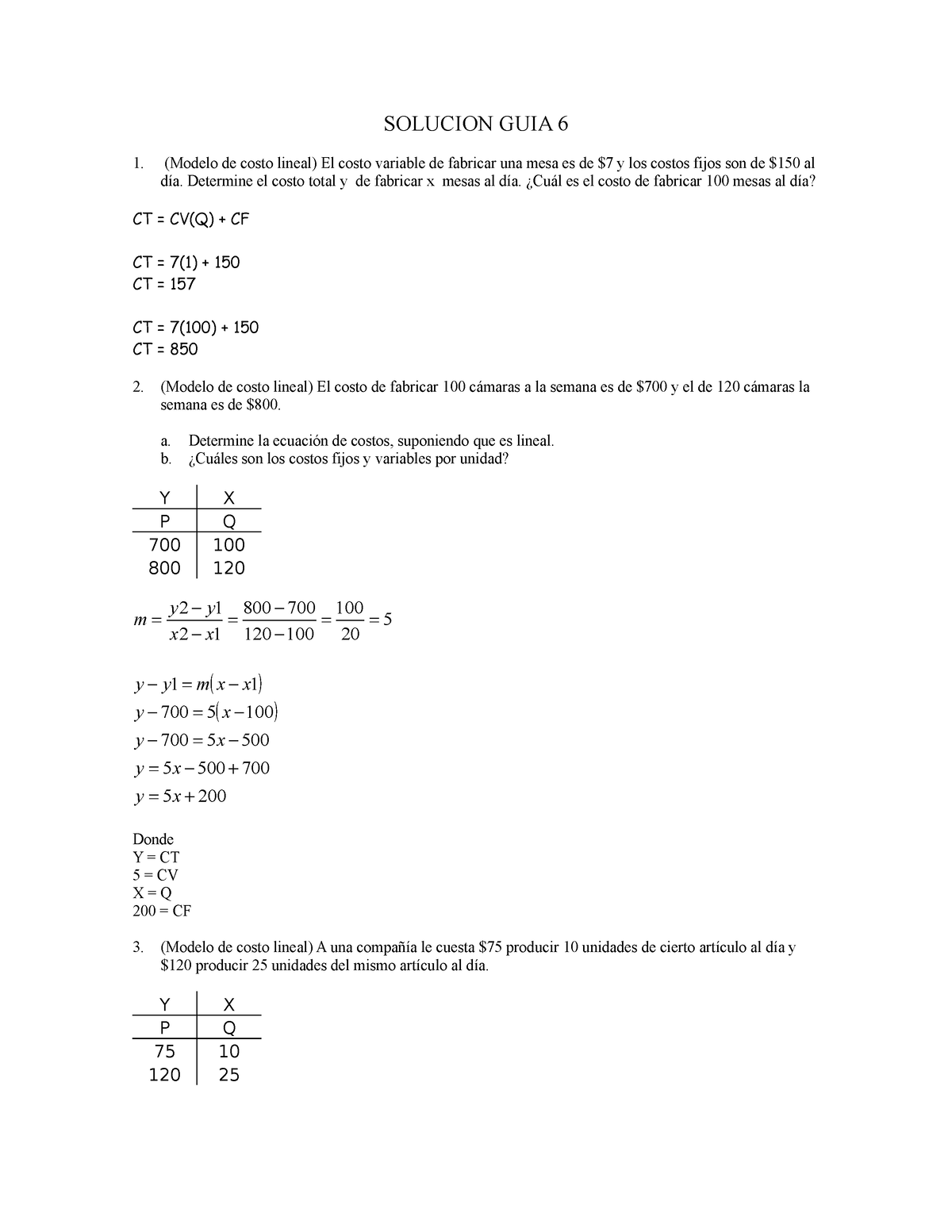 solucion sexta guia mercadeo - SOLUCION GUIA 6 (Modelo de costo lineal) El  costo variable de - Studocu