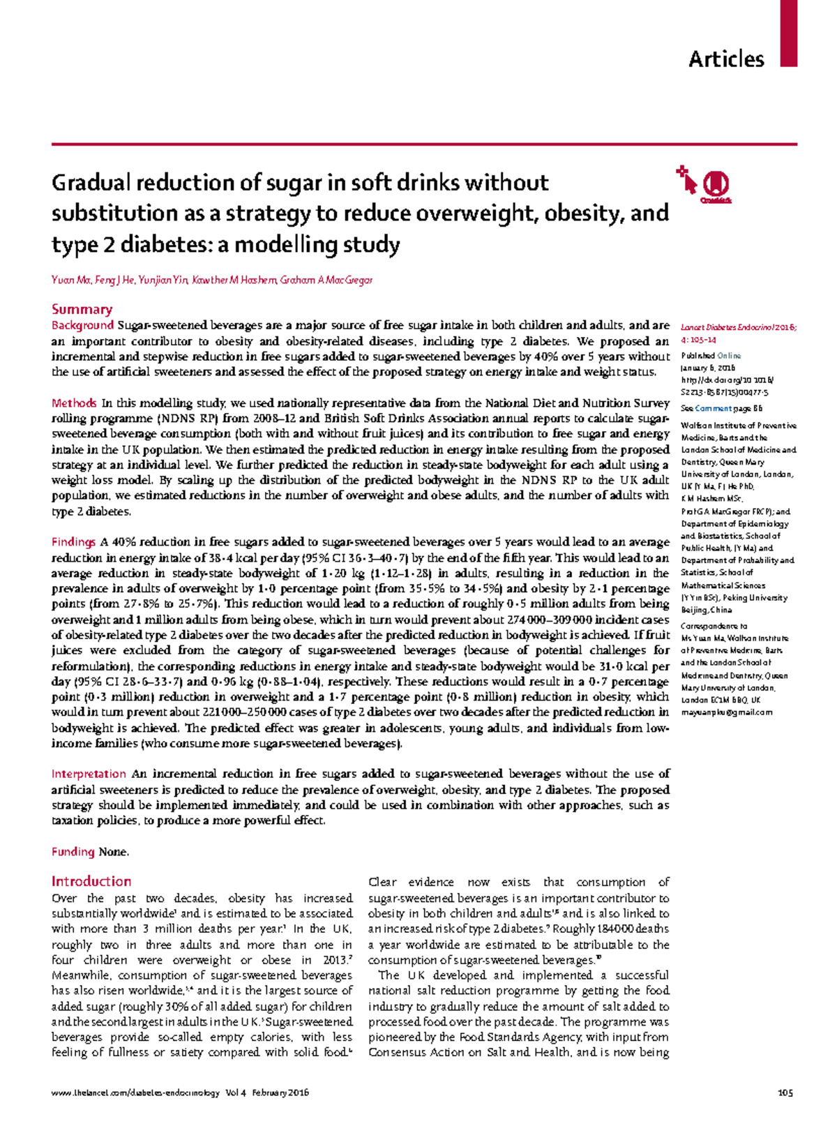 Seminario 3 Lancet Diabetes Endocrinol 2016; 4 105 Published Online January 6, 2016 Studocu