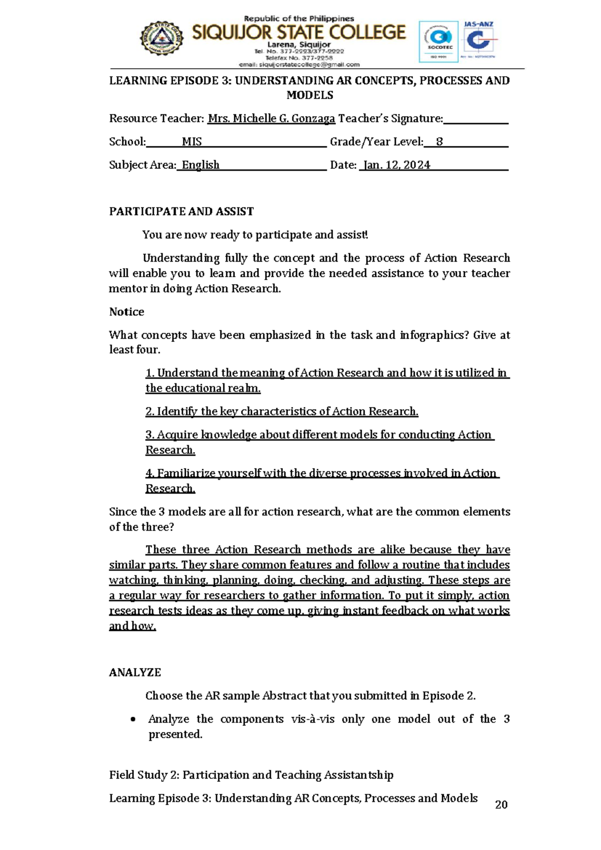 Learning Episode 3 - Field study 2 - Field Study 2: Participation and ...