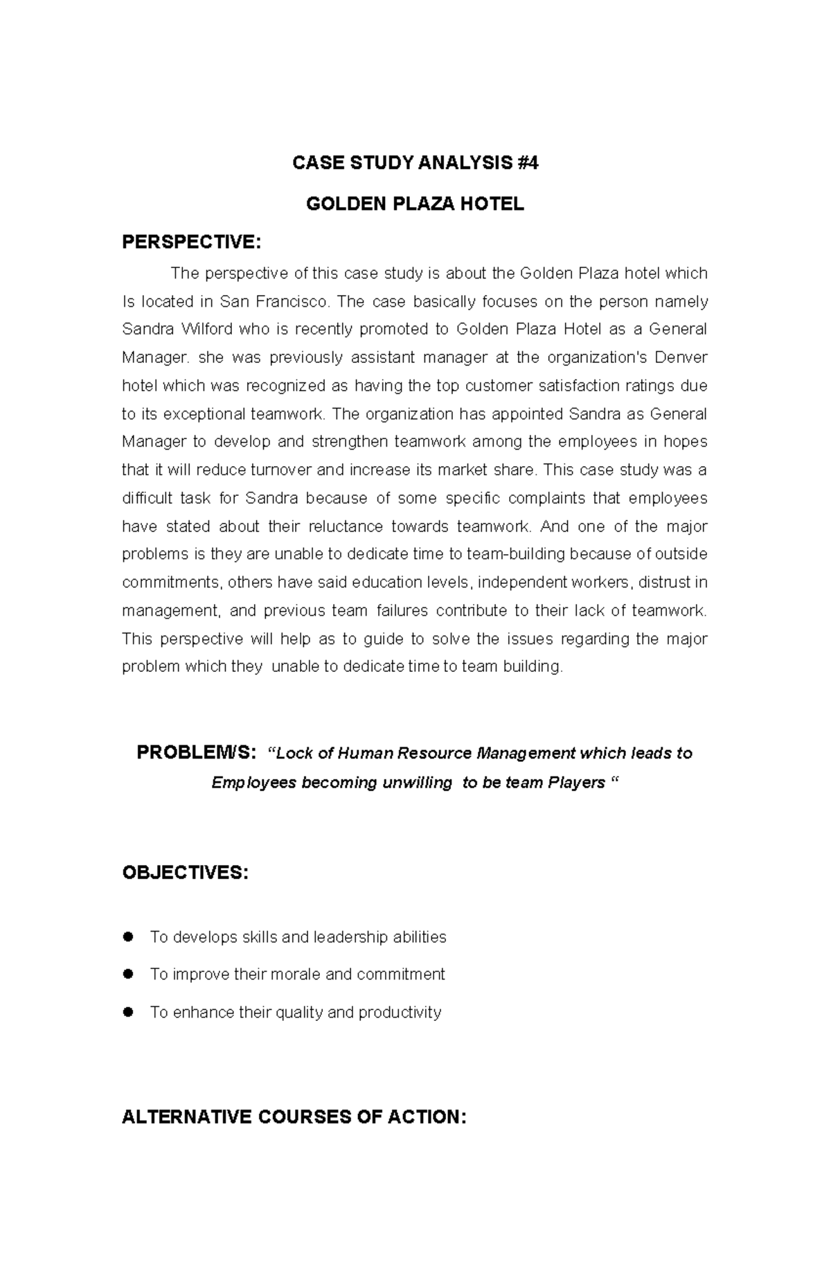 CASE- Study - Golden Plaza Hotel - CASE STUDY ANALYSIS GOLDEN PLAZA ...