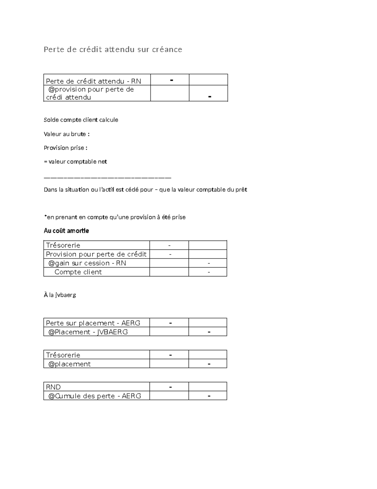 Feuille de note Comptabilité financière Perte de crédit attendu sur — free download