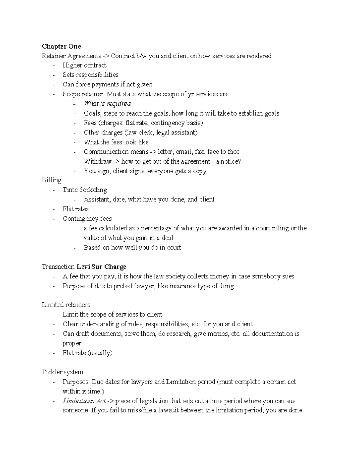 Midterm Review PO - Chapter One Retainer Agreements -> Contract b/w you ...