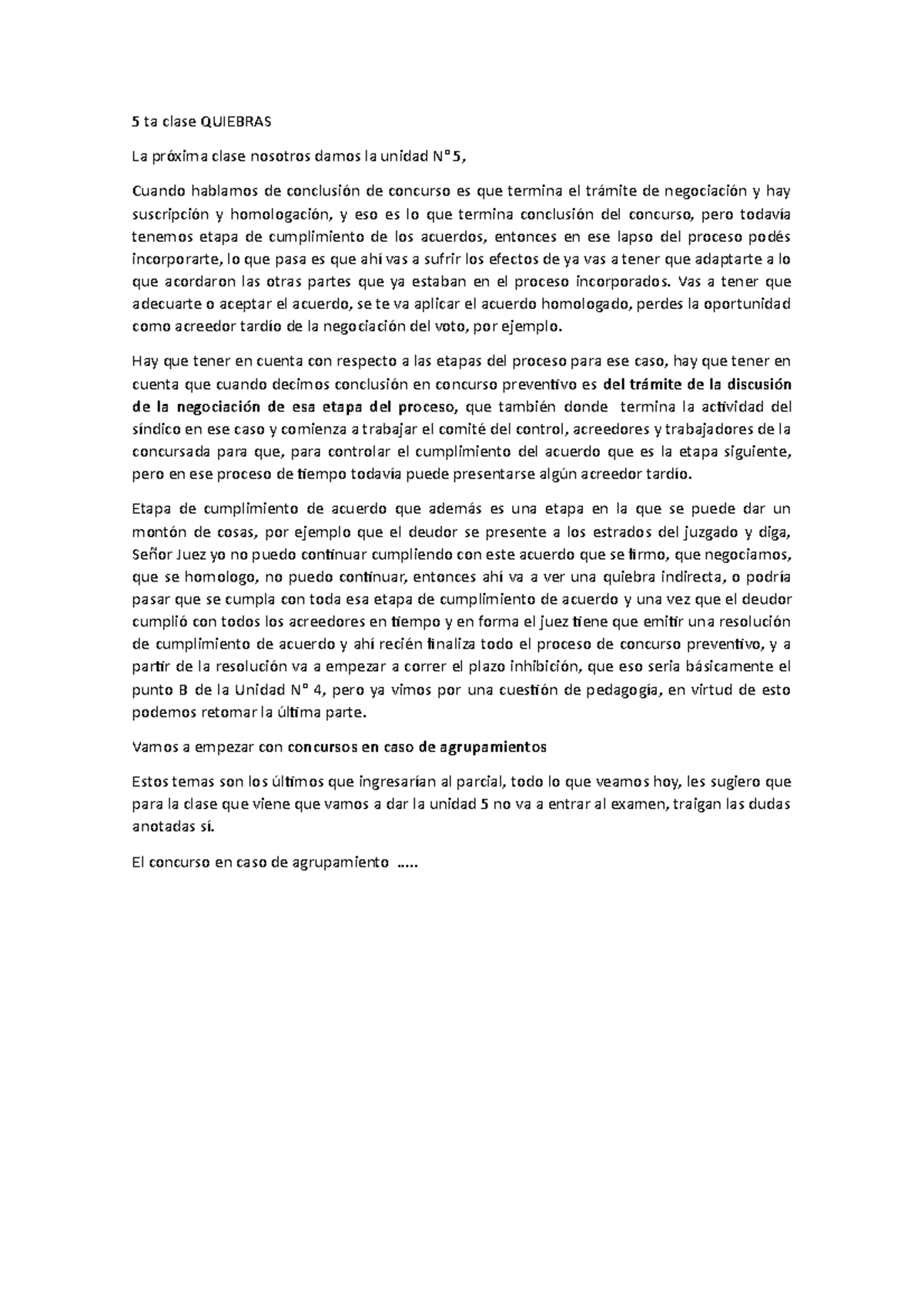 5 ta clase Quiebras apuntes 5 ta clase QUIEBRAS La próxima clase