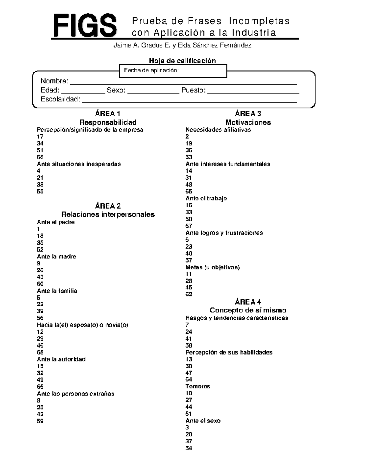 Protocolo FIGS. Prueba de frases con aplicación a la
