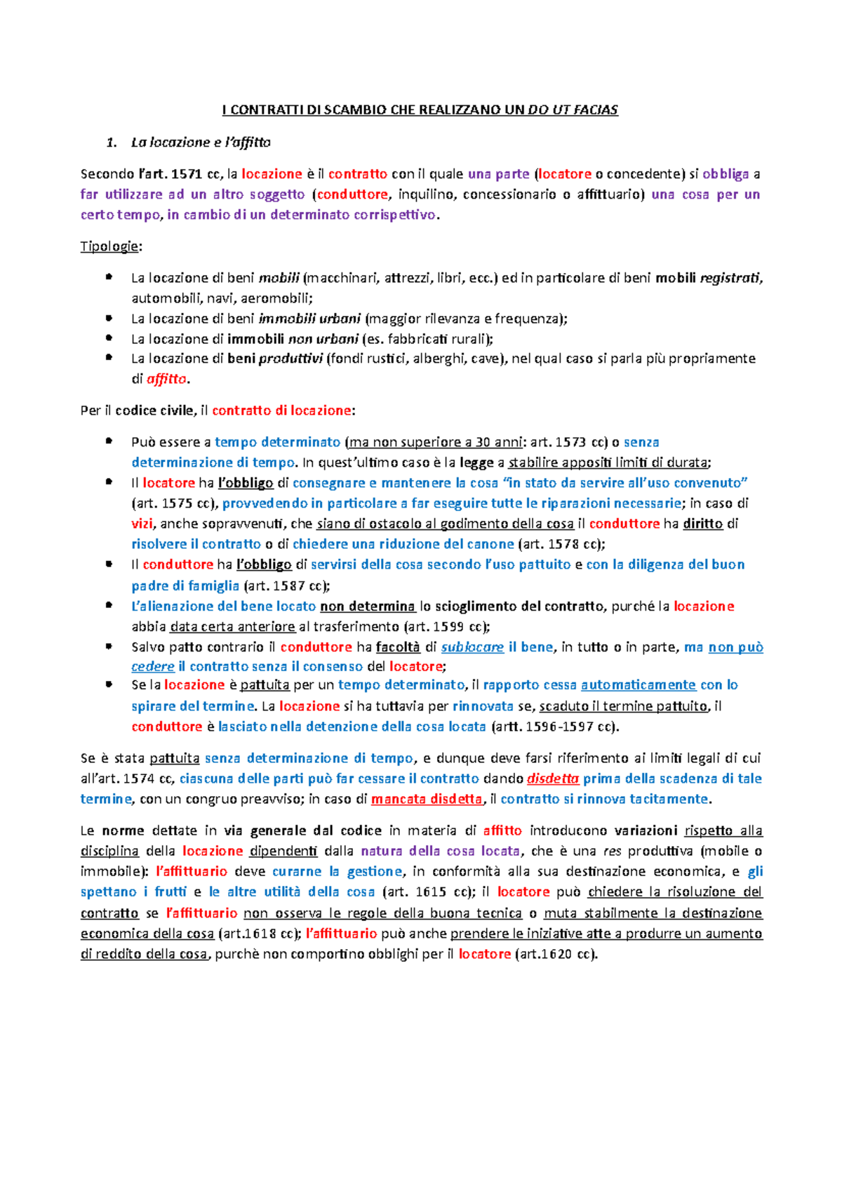 Cap 43 I Contratti di scambio che realizzano UN DO UT FACIAS I