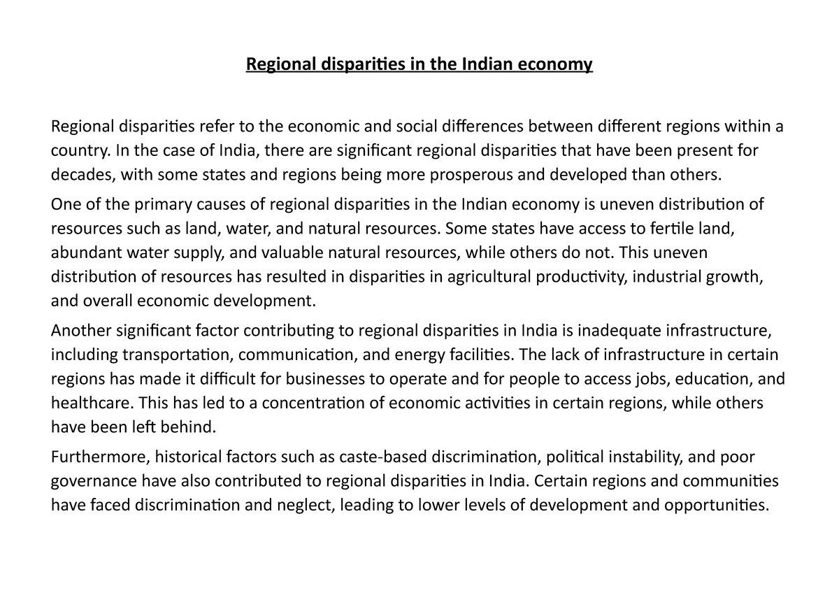 Regional disparities in the Indian economy - In the case of India ...